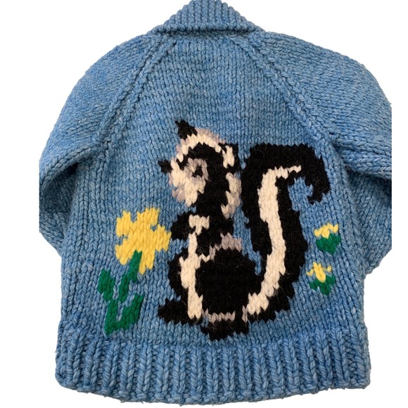 &Denim Other - 60s VTG Mary Maxim Rare‎ Hand Knit Wool Skunk Cardigan Kids 2T-3T Cowichan-style
